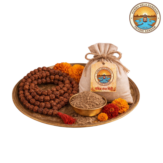 Rudraksha Mala with Pavitra Ganga Mitti – Magh Mela 2026, Triveni Sangam Prayagraj